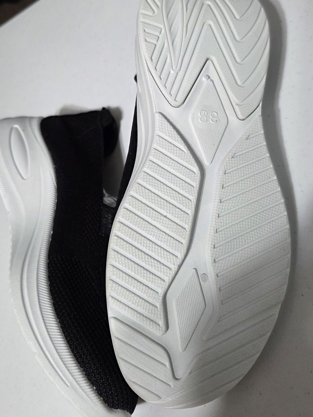 Women's Black Orthepedic Slip-On Knit Sneakers with White Platform Sole - Picture 3 of 5